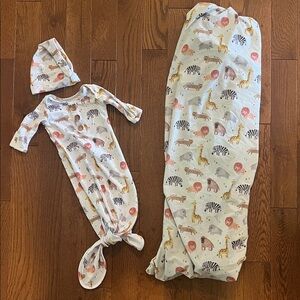 Caden Lane Safari Party Animal Print Knot Gown & Hat Set w/ Matching Crib Sheet